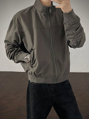 HEARUJOY - Trendy Slim Long Sleeve Men's Jacket Coat Streetwear Vintage Zip-up Stand Collar Jackets Spring Autumn Casual Mens Outerwear