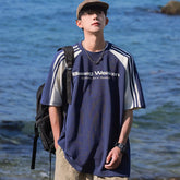 HEARUJOY - Streetwear Men Patchwork Striped Design T-shirt Unisex New in Summer Loose Fit American Vintage Casual Round Neck TopsTees