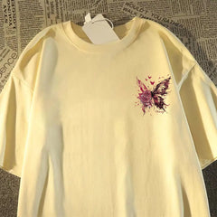 HEARUJOY - Trendy Brand Butterfly Design Printed Short-sleeved T-shirt Men's Hip-hop High Street Top