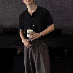 HEARUJOY - Mens Shirt Knitted Casual Shirt Summer Daily Solid Color Simple Versatile Soft Comfortable Short-Sleeve Top Men'S Clothing