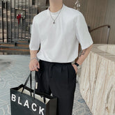 HEARUJOY - Summer Short Sleeved T-shirt Men Fashion Round Neck Black White T Shirt Men Korean Loose Shoulder Pad Tshirt Mens Top M-2XL