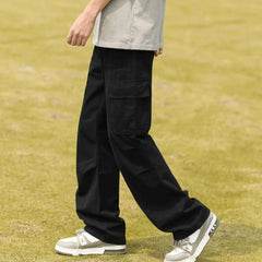 HEARUJOY - Off-white Work Casual Pants Men's 2025 American High Street Large Pocket Design Loose Straight Pants