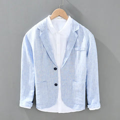 HEARUJOY - 100% Linen Men's Sold Color Fresh Basic Blazer Suit Business Casual Coat Fashion Formal Dress Loose Suit Jacket
