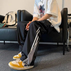 HEARUJOY - American College Style Striped Casual Pants Men's Spring Trendy Brand Loose High Street Retro Straight Wide-leg Sports Pants