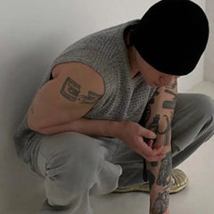 HEARUJOY - Casual Outings Summer Activities 2XL Men's Knitted Vest Daily Vacation Sleeveless Top Hollow Out Knitwear Loose Fit Design