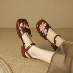Hearujoy New Summer Sandals Women Open Toe Low Heel Fashion Women Shoes Genuine Leather Simplicity Sandals for Women Flat Sandals