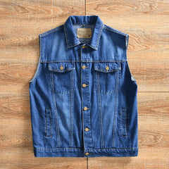 HEARUJOY - Heavy-Duty Washed Spring Men's Japanese Casual Lapel Denim Vest Sleeveless Tank Jacket Amekaji American Vintage