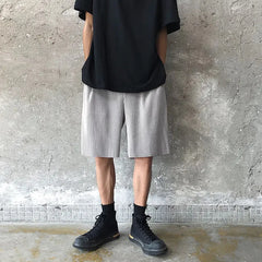 Hearujoy Summer Ice Silk Shorts Men Fashion Gray Pleated Shorts Men Japanese Streetwear Loose Beach Shorts Mens Oversized Casual Shorts