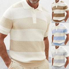 HEARUJOY - Men's New Polo Shirt Color Striped Short-sleeved Lapel Casual Sweater Top