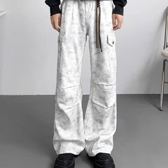 HEARUJOY - American Tie Dye Cargo Pants Mens Autumn Vintage High Street Straight Leg Trousers Casual Multi Pocket Loose Overalls Male