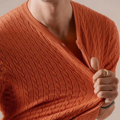 HEARUJOY - Summer Tencel Cotton Jacquard Knit Cardigan Men's Short Sleeve Thin Round Neck Draped Casual Business T-Shirt Breathable Polo