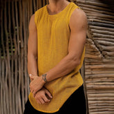 Hearujoy Mens Casual Thin Knitted Hollow Vest Genderless 2024 New Personalized Versatile Vacation Comfortable Solid Color Tank Top Unisex