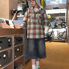 HEARUJOY - American Retro Blue Denim Shorts Men Korean Style High Waist Loose Straight Jeans Summer Chic Streetwear Knee-length Pant New