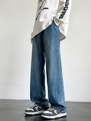 HEARUJOY - Spring Summer Men's Jeans Korean Fashion Black Blue Wide Leg Denim Pants Loose Straight Jean Trousers