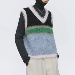 Hearujoy Sweater men's vest Korean version Y2k elegant retro fashion chic autumn and winter streetwear contrast stitching unisex vest