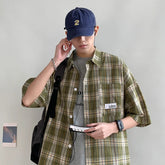 HEARUJOY - Y2k Streetwear Plaid Men Shirts New Summer Fashion Chemise Homme Fashion Mens Checkered Shirts Short Sleeve Men Blouse