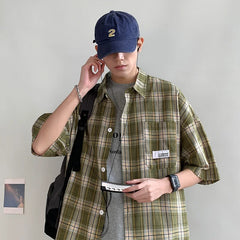 HEARUJOY - Y2k Streetwear Plaid Men Shirts New Summer Fashion Chemise Homme Fashion Mens Checkered Shirts Short Sleeve Men Blouse