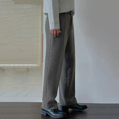 Hearujoy Men's Straight Suit Pants Korean Fashion Pleated Pockets Loose Male Wide Leg Trousers Casual Solid Color 9C3344