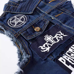 HEARUJOY - Men's Spring and Fall Slim Fit Patch Denim Vest Plus Size Motorcycle Patchwork Patch Personalized Vest Coat