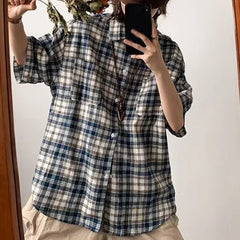 HEARUJOY - Plaid Shirt For Men Casual Couple Loose Mens Shirt Polyester Fabric Slight Stretch All Seasons Applicable Male