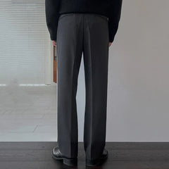 Hearujoy Men's Straight Suit Pants Korean Fashion Pleated Pockets Loose Male Wide Leg Trousers Casual Solid Color 9C3344