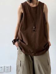 Hearujoy Sport Men's Tank Tops Gym Hombre Sleeveless Tee Vest Men Streetwear Loose Casual Basketball Brown O-neck Cotton