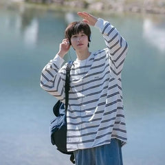 HEARUJOY - Men Autumn 2026 Striped Long Sleeve T Shirt Versatile High Street Embroidered Loose Trendy Casual Top