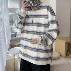 HEARUJOY - Handsome Trendy Rainbow Striped Long Sleeve T shirt Spring Autumn Casual Top New Men Hong Kong Style Ins Fashion