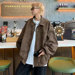 HEARUJOY - Men New Jackets Coats Zipper Coat Turn Down Collar Jacket Full Sleeve Casual Loose Thick Splice Regular Autumn Winter New