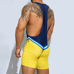 Hearujoy Mens Sexy Tight Sports Stretch Jumpsuit Shaping Personality Contrast Color Numbers Letters Printed Jumpsuit For Men