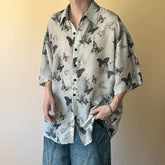 HEARUJOY - Nichre Design Men's Shirts Turn-down Collar Butterfly Printing Contrast Color Short Sleeved Single Breasted Stylish