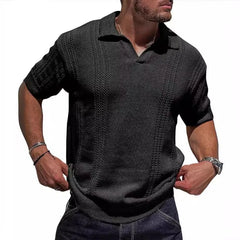 HEARUJOY - Summer New Fashion Men's Knit POLO Shirt Short Sleeve V-neck Loose Solid Color Hollow Men's Jacket