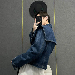 Hearujoy Vintage Pockets Denim Jacket American Retro Shawl Pocket Design High-end Stylish Short and Chic Casual Top Cargo Streetwear Top