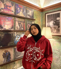 HEARUJOY - Korean y2k trend style sports letter cardigan hooded jacket for men and women hip-hop Harajuku retro niche design loose jacket