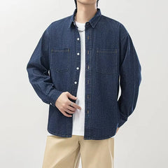 HEARUJOY - Mens Womens Spring Autumn New Solid Color Casual Denim Shirt American Retro Couples Fashion Loose Button Down Outerwear Premium