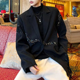 HEARUJOY - Mens Jacket Ballroom Sequin Flat Lapel Shirt Streetwear Fashion Nightclub Stage Performance Long Sleeve Top Men'S Clothing 2025