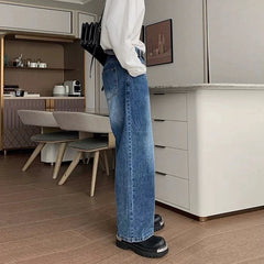 HEARUJOY - New Korean Cleanfit Male Jeans Luxury Naples High Waist Wide Legs Denim Pants Fashion Solid Color Retro Premium Elegant Trousers