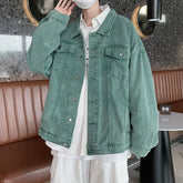 HEARUJOY - Lapel Design Versatile Spring Autumn Denim Jackets for Men Trendy Brands Loose Boys Couples Versatile Solid Color Jacket Tops