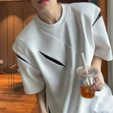 HEARUJOY - Brand New Shirt Fashion High Street Top Casual Summer Outfits Black Irregular Pattern O Neck Style Regular Length