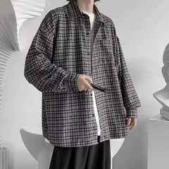 HEARUJOY - 2XL Mens Plaid Shirt Lapel Shirt All Seasons Buttoned Closure Long Sleeves Slight Stretch Shirt For Daily Wear