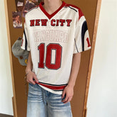 HEARUJOY - Summer New Men's Letter Print Short-Sleeved T-Shirt American Retro Fashion Trend Leisure Loose Breathable Niche Unisex Men's Top