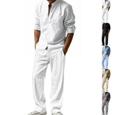 HEARUJOY - Men's Four-season Linen Loose and Breathable Long-sleeved Shirt, Casual Long Pants, Beach Suit