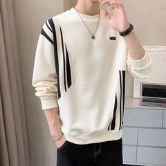 Hearujoy Design Inspired Hoodie for Men New Trendy Brand Loose Round Neck Spliced with Clothes Long Sleeved T-shirt for Men
