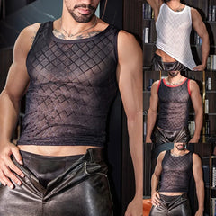 HEARUJOY - Sleeveless Top Mens Tank Tops Sporty Look Party Outfit Regular Length Elastic Fabric Four Seasons Wear Mesh Design