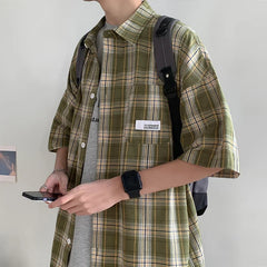 HEARUJOY - Y2k Streetwear Plaid Men Shirts New Summer Fashion Chemise Homme Fashion Mens Checkered Shirts Short Sleeve Men Blouse