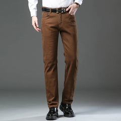 HEARUJOY - Classic Style 3 Colors Autumn Men's Slim Brown Jeans High Quality Business Casual High Stretch Denim Pants Male Brand Trousers