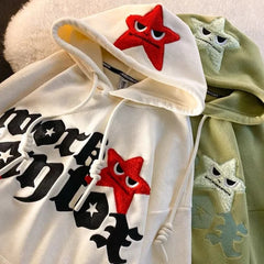 Hearujoy Five-pointed star letter design pullover hoodies women sweatshirts women clothingHarajuku Demon Embroidery Hoodies Street
