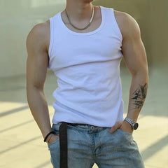 HEARUJOY - Mens Sexy Shaping Sports Fitness Casual Cotton Vest Genderless American Street Elastic Slim Solid Color Tank Top Unisex