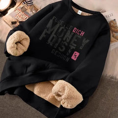 Hearujoy Lamb Fleece Plus Fleece Hoodie Round Neck Top Loose New Warm Couple Outfit Trendy