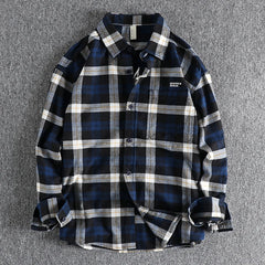 HEARUJOY - American Men's Plaid Long Sleeved Shirt With Embroidered Pattern Trendy Versatile Youth Chest Pocket Workwear Shirt Jacket